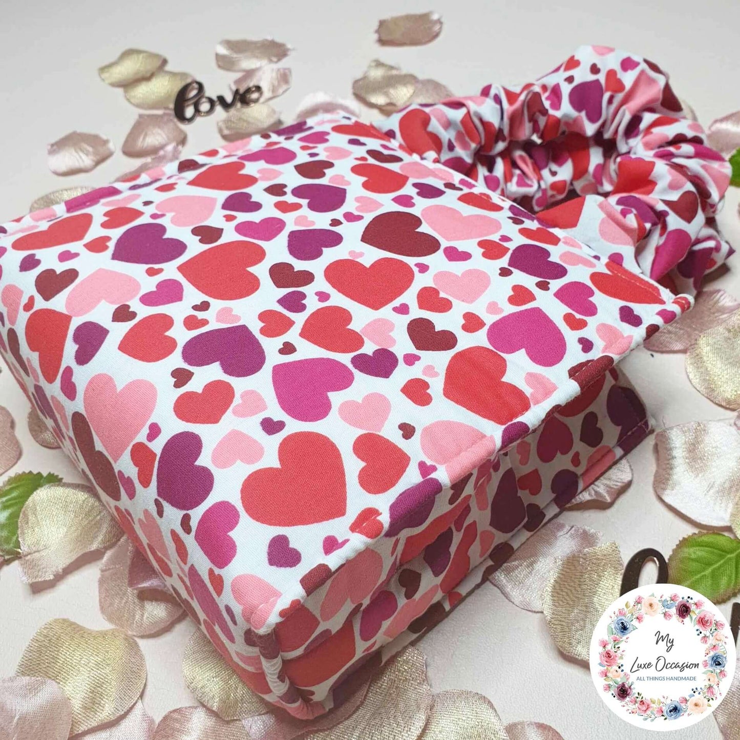 Valentine Scrunchie Bag - Multi Red Hearts